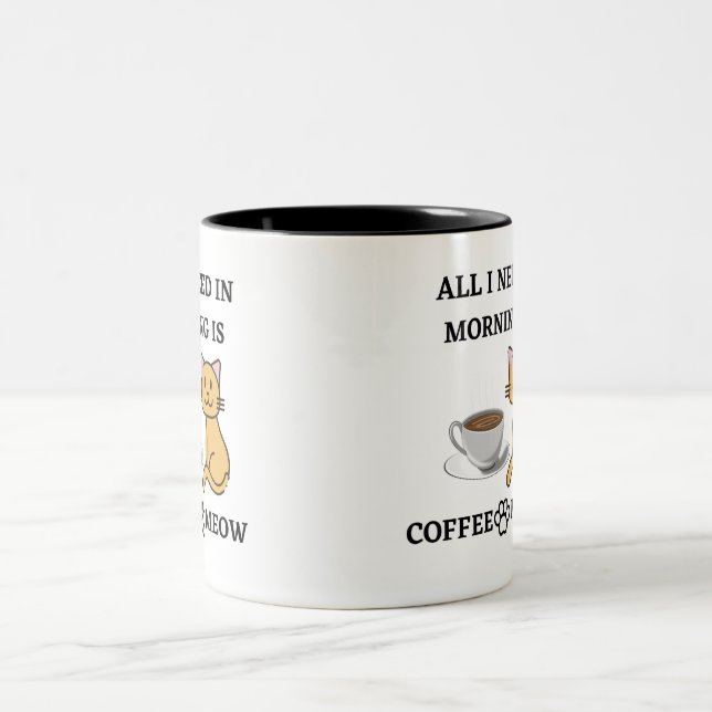 Tasse 2 Couleurs T-shirt drôle de café et de chat mignon (Centre)