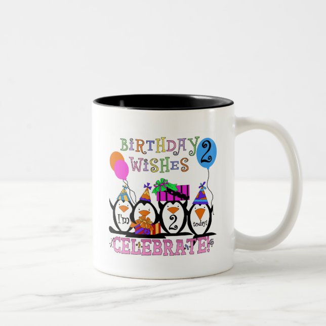 Tasse 2 Couleurs T-shirts et cadeaux Silly Penguins 2e anniversaire (Droit)