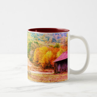 Tasse 2 Couleurs Tabac Grange Automne Feuillage Nature Art