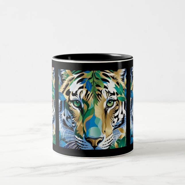 Tasse 2 Couleurs Tableau d'art moderne Yeux verts visage d'animal T (Centre)