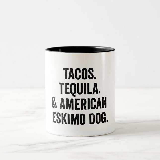 Tasse 2 Couleurs Tacos Tequila Et American Eskimo Chien Drôle (Centre)
