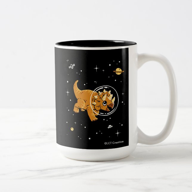 Tasse 2 Couleurs Tan Triceratops Dinos Dans L'Espace (Droit)