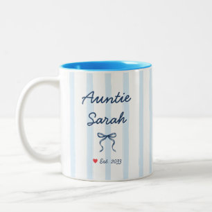 Tasse 2 Couleurs Tante Nom Personnalisé Rayures Bleues Nœud Coquett
