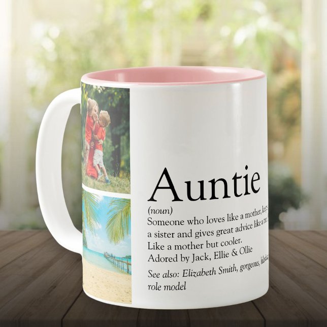 Tasse 2 Couleurs Tante, Tante Définition 4 Collage photo (Aunt, Auntie Definition 4 Photo Collage Two-Tone Coffee Mug)
