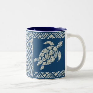 Tasse 2 Couleurs Tapa hawaïen de tortue de mer de Honu - indigo