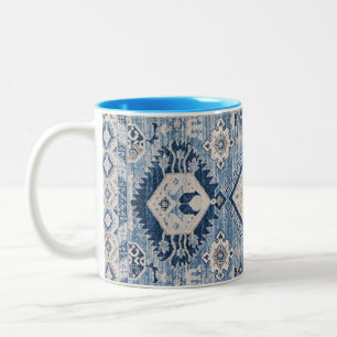 Tasse 2 Couleurs Tapis Kilim Oriental Antique Bleu