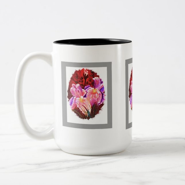 Tasse 2 Couleurs "Tasse rose de fleur d'iris " (Gauche)