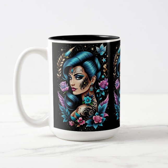 Tasse 2 Couleurs Tatouages Et Roses (Gauche)
