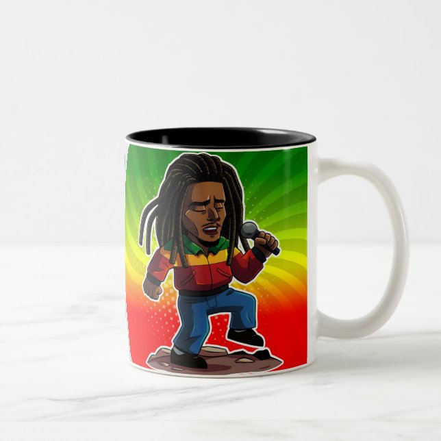 Tasse 2 Couleurs taza Bob Marley Estilo Caricatura | Rasta Regg (Droit)