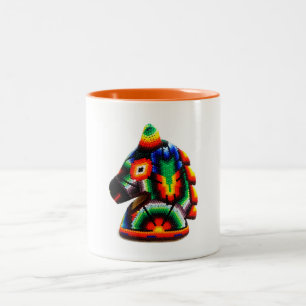 Tasse 2 Couleurs Taza De Café Huichol Beaded Horse Art mexicain su