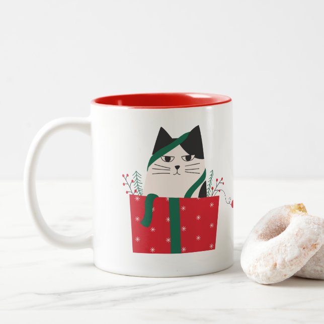 Tasse 2 Couleurs Taza Gato Merry Christmas (Avec donut)