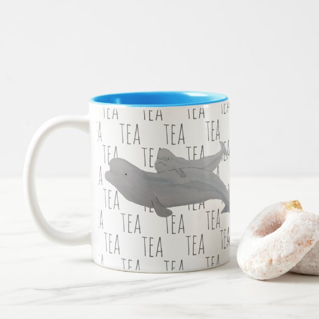 Tasse 2 Couleurs Tea Aquarelle Océan Animal Mère Bébé Beluga (Avec donut)