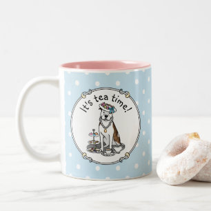 Tasse 2 Couleurs Tea Party Pit Bull (lt brindle white 3) chien mign