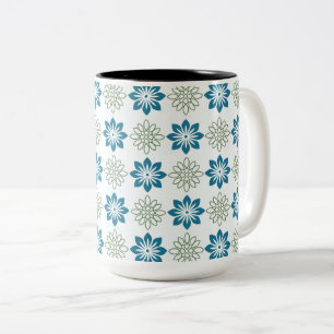 Tasse 2 Couleurs Teal & Olive Green Géométrique Floral