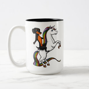 Tasse 2 Couleurs Teckel de chien de saucisse montant la licorne
