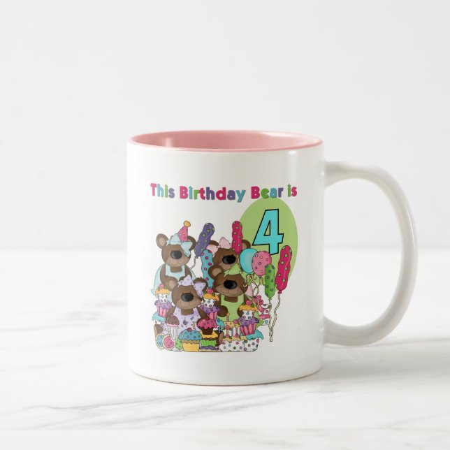 Tasse 2 Couleurs Teddy Bear Party 4th Birthday Tshirts et cadeaux (Droit)