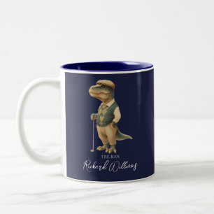 Tasse 2 Couleurs Tee-Rex Golfeur Dinosaure Signature Nom Bleu Marin