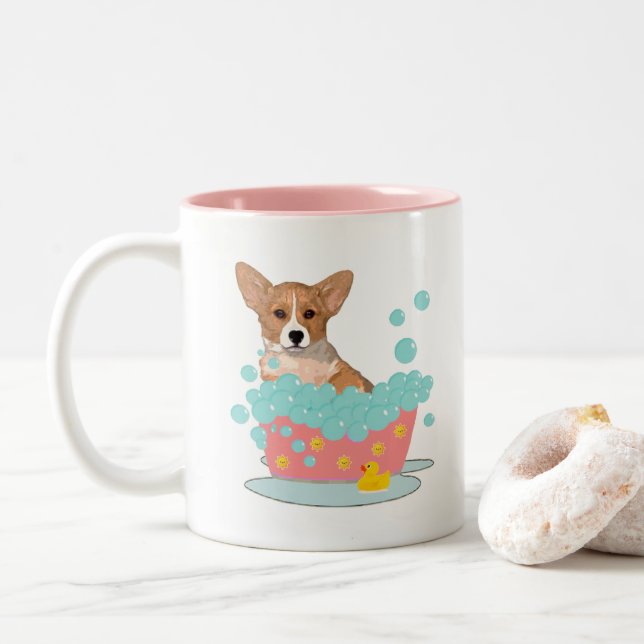 Tasse 2 Couleurs Temps de Bath de corgi (Avec donut)