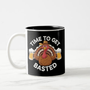 Tasse 2 Couleurs Temps To Get Basted Funny Beer Thanksgiving Turkey