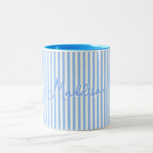 Tasse 2 Couleurs Tendance Mignon Rayé Bleu Esthétique Nom Personnal