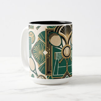 Tasse 2 Couleurs Tennis Art Déco - Raquettes Émeraude Vert et Or