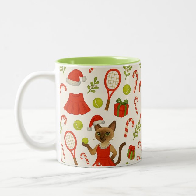 Tasse 2 Couleurs Tennis Christmas themed fir Siamese cat Lovers (Gauche)