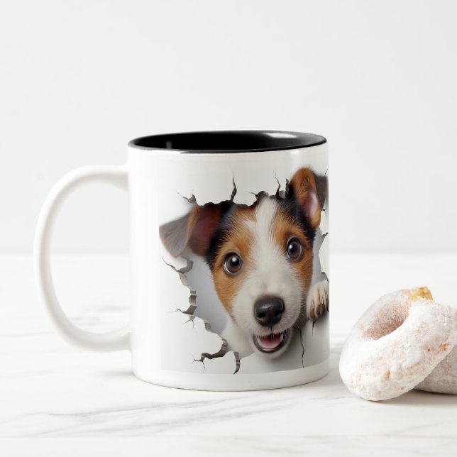 Tasse 2 Couleurs Terrier Jack Russell   (Avec donut)