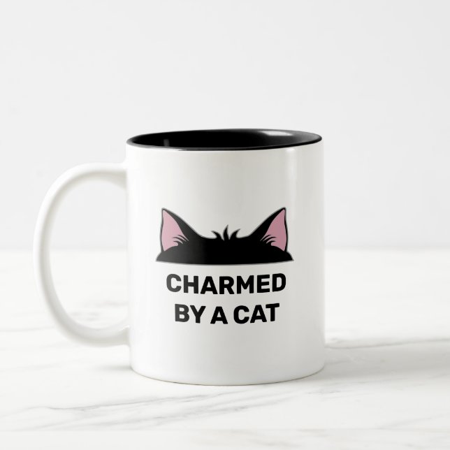 Tasse 2 Couleurs Tête de chat et devis de chat drôle personnalisé (Gauche)