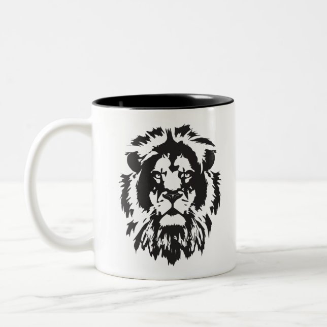 Tasse 2 Couleurs Tête de lion, tatouage de tête de lion (Gauche)