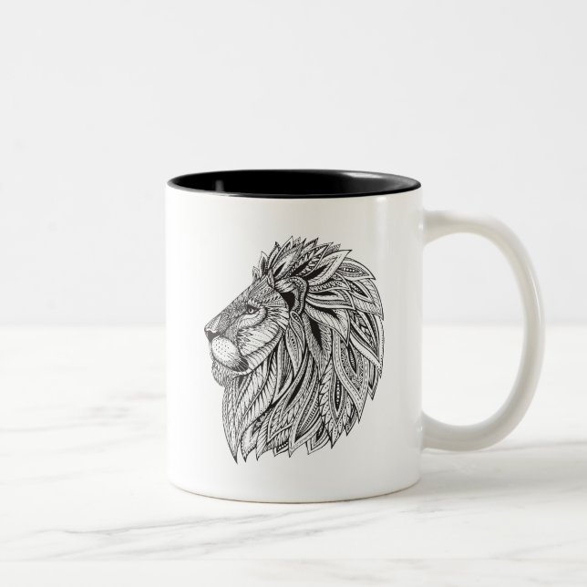 Tasse 2 Couleurs Tête modelée ethnique de lion (Droit)