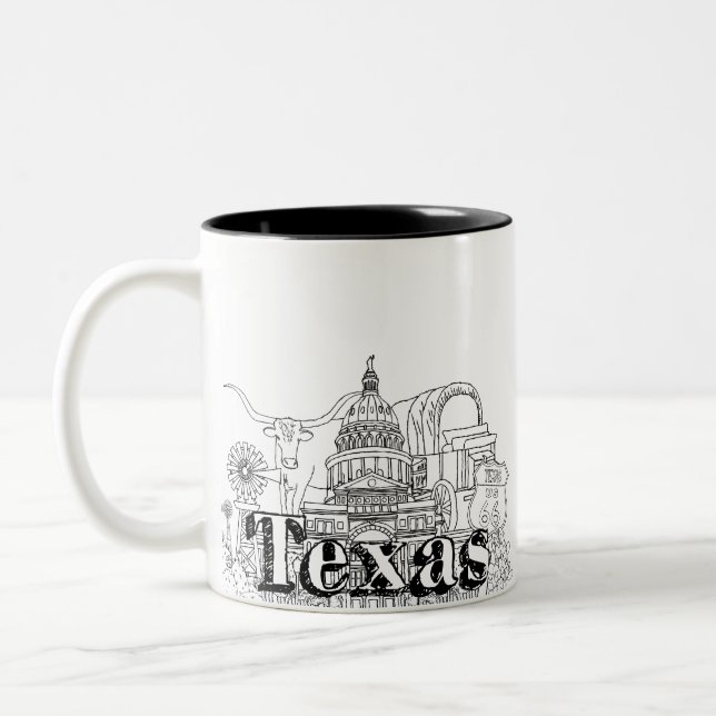 Tasse 2 Couleurs Texas Vacation Art Dessin Vacation Art Voyage (Gauche)