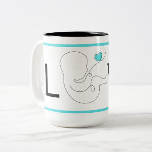 Tasse 2 Couleurs Texte amour bébé écrit avec coeur bleu,
