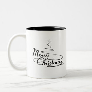 Tasse 2 Couleurs Texte calligraphique de Noël avec arbre de Noël