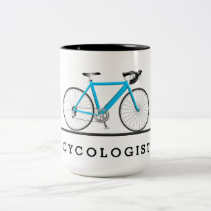 Tasse 2 Couleurs Texte cyclologue avec vélo aqua