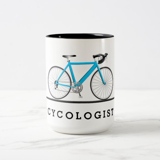 Tasse 2 Couleurs Texte cyclologue avec vélo aqua (Centre)