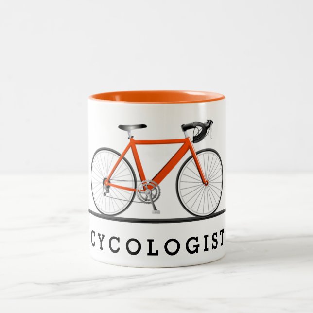 Tasse 2 Couleurs Texte cycologue avec vélo orange (Centre)