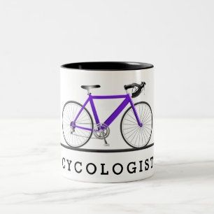Tasse 2 Couleurs Texte cycologue avec vélo violet