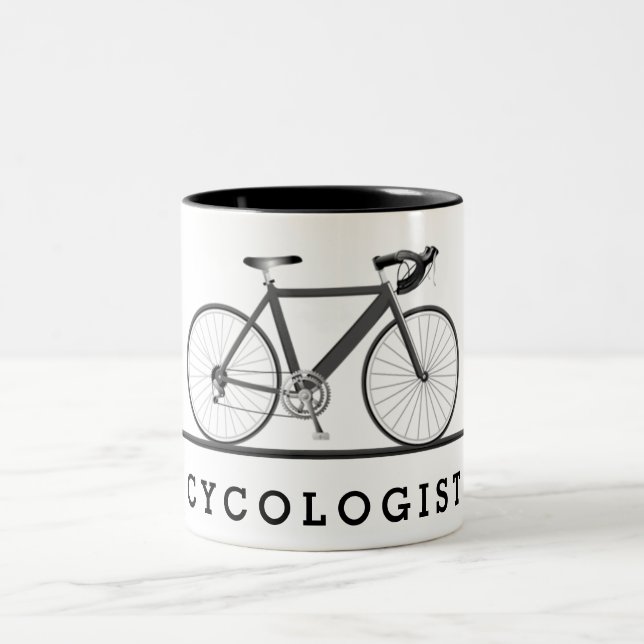 Tasse 2 Couleurs Texte de cycologue avec vélo gris (Centre)