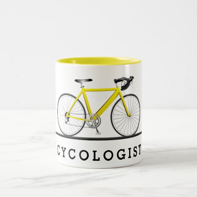 Tasse 2 Couleurs Texte de cycologue et bicyclette jaune (Centre)