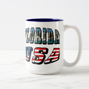 Tasse 2 Couleurs Texte du drapeau de l'État de Floride et des États