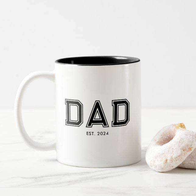 Tasse 2 Couleurs Texte gras minimal noir Papa établi (Avec donut)