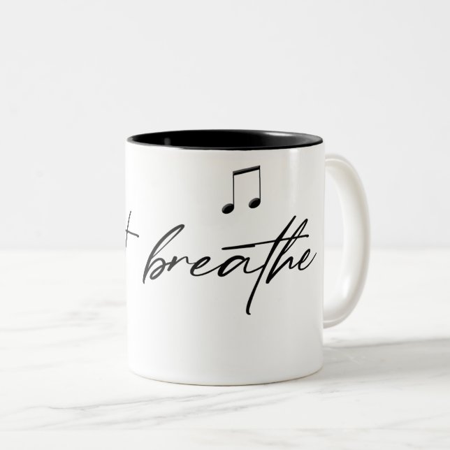 Tasse 2 Couleurs texte noir "juste respirer" avec note de musique (Devant droit)