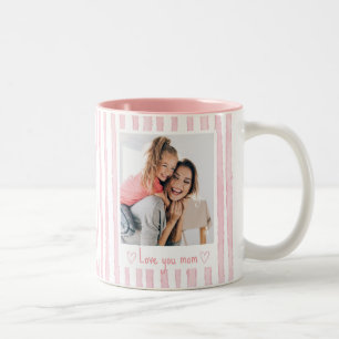 Tasse 2 Couleurs Texte personnalisé Photo Rayures roses Coquette