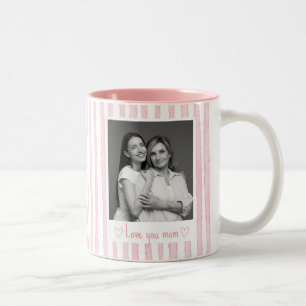 Tasse 2 Couleurs Texte personnalisé Photo Rayures roses Coquette