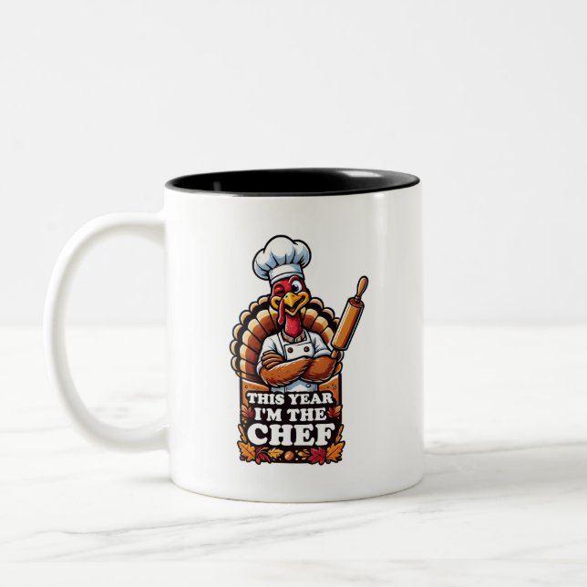 Tasse 2 Couleurs Thanksgiving Turkey Chef - Master of the Feast! (Gauche)