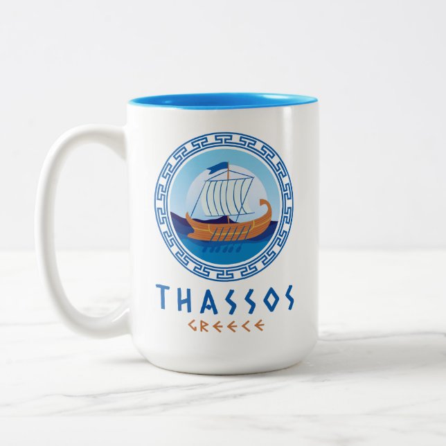 Tasse 2 Couleurs Thassos, Grèce Conception de navires grecs (Gauche)