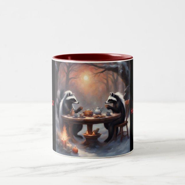Tasse 2 Couleurs Thé dansant de petits skunks Noël (Centre)