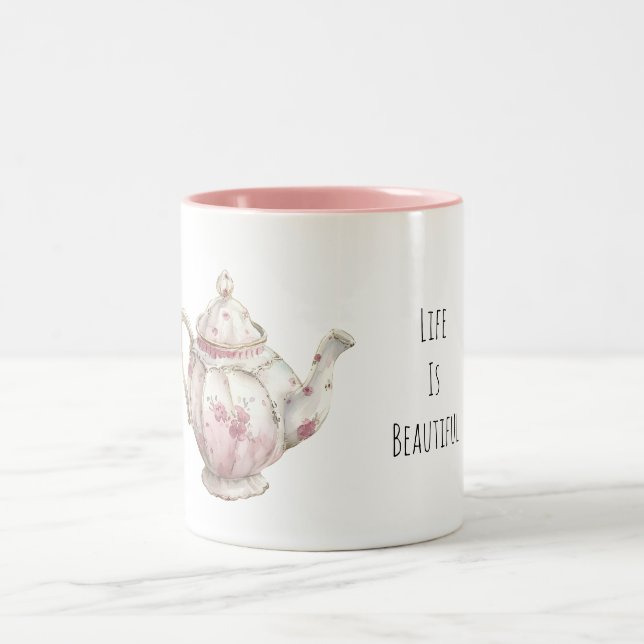 Tasse 2 Couleurs Théière Fleurie Rose (Centre)