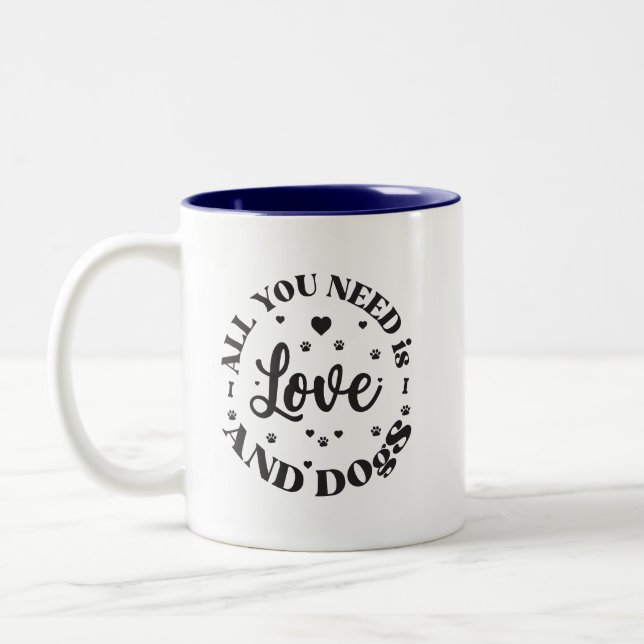 Tasse 2 Couleurs Thème "Amour et Chiens" (Gauche)