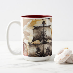 Tasse 2 Couleurs Thème de pirate de carte ancienne vintage
